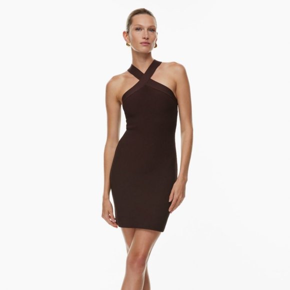 Babaton Aritzia Sculpt Knit Criss Cross Dress Brown Size Small - Picture 1 of 10